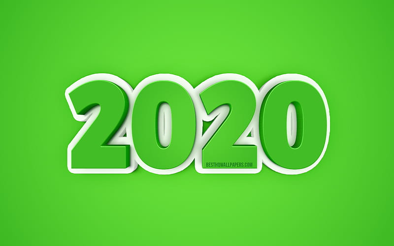 2020 Year concepts, Green 2020 background, creative art, 2020 3D background, Happy New Year, 2020 concepts, 3D art, 2020, 3D letters, HD wallpaper