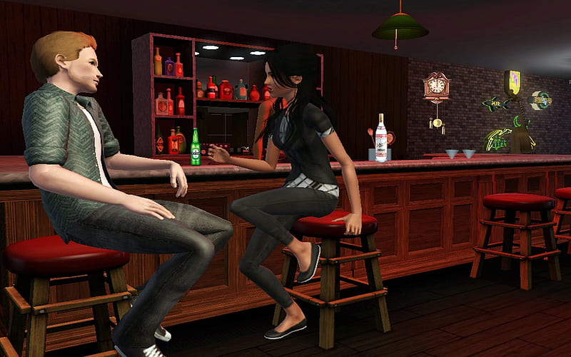 Girl and boy bar room conversation, players, late night, pose art pc game, room conversation, HD wallpaper