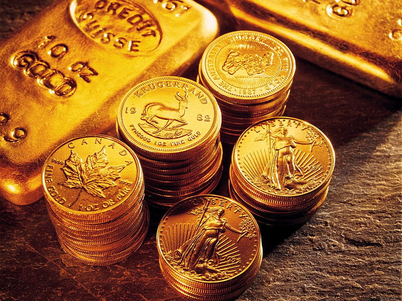 Gold and Coins, graphy, gold, coins, HD wallpaper
