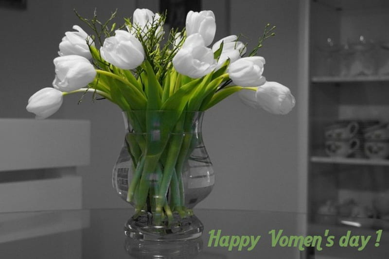Happy Vomen's Day, happy vomen s day, nice, tulips, black and white, HD wallpaper