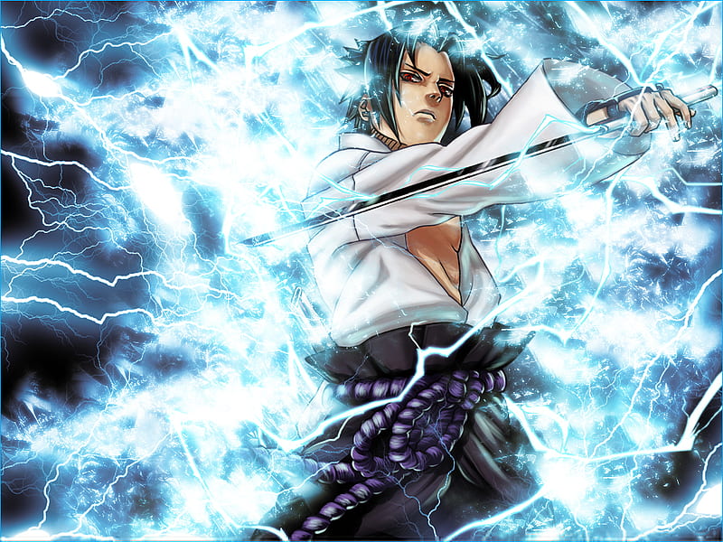 Waking the Demon, badass, naruto, sasuke, uchiha, cool, lightning, blade, anime, katana, awesome, shippuden, weapon, kickass, HD wallpaper