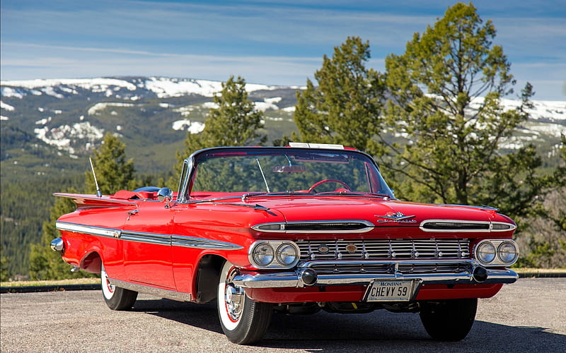 1959 Chevrolet Impala Convertible, red, carros, impala, convertible, 1959, HD wallpaper