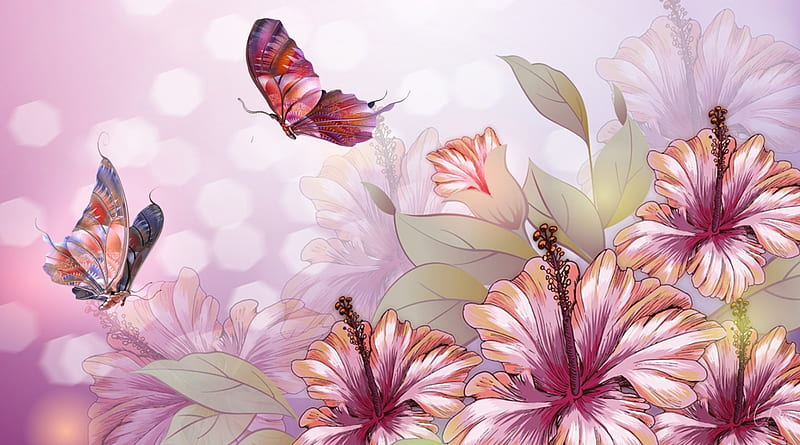 Lilac Lilies, lilace, fragrant, lilies, soft, butterflies, spring, summer, flowers, pink, HD wallpaper