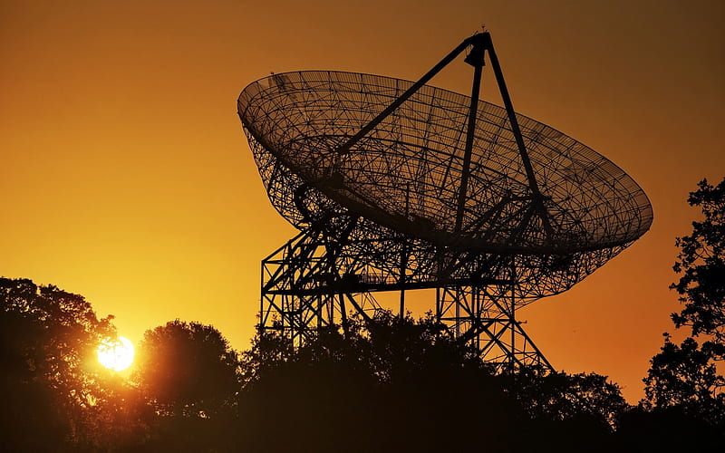 radio telescope, astronomy, sunset, evening, plate, astronomical instrument, reception of radio emissions, HD wallpaper