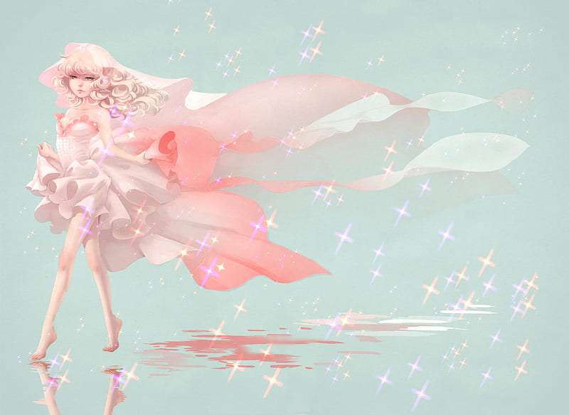 Pink Flow, skipping, pretty, dress, glow, flow, sparks, bonito, sweet, nice, anime, hot, beauty, anime girl, reflection, long hair, pink, gorgeous, female, lovely, skip, gown, sexy, plain, cute, spark, girl, simple, lady, pink hair, elegent, maiden, HD wallpaper