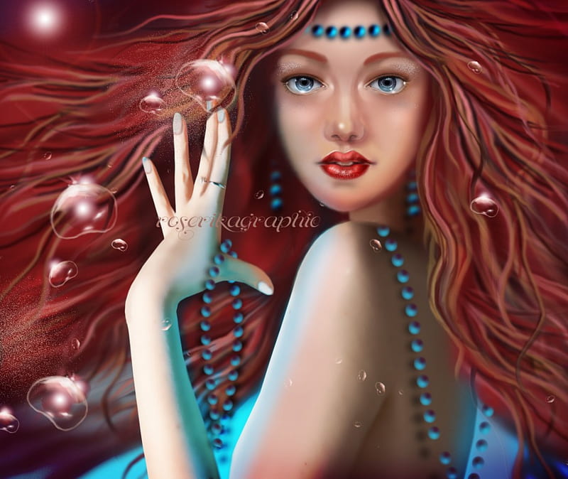 **BUBBLES GAMES**, pretty, wonderful, redhead, women, sweet, fantasy, splendor, love, bubbles, face, lovely, models, abstract, lips, cute, cool, beads, hop, eyes, colorful, games, splendid, manipulation, bonito, digital art, hair, Roserika, people, girls, blue eyes, gorgeous, artists, amazing, female, necklace, colors, backgrounds, HD wallpaper