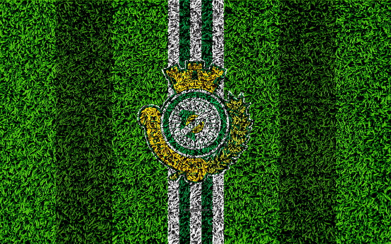 Vitoria Setubal FC logo, football lawn, Portuguese football club, white green lines, Primeira Liga, Setubal, Portugal, football, HD wallpaper