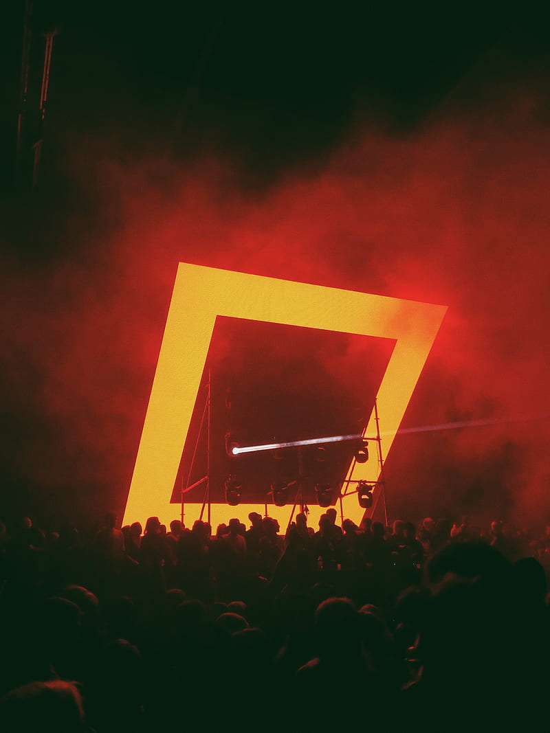 concert, crowd, silhouettes, neon, glow, HD phone wallpaper