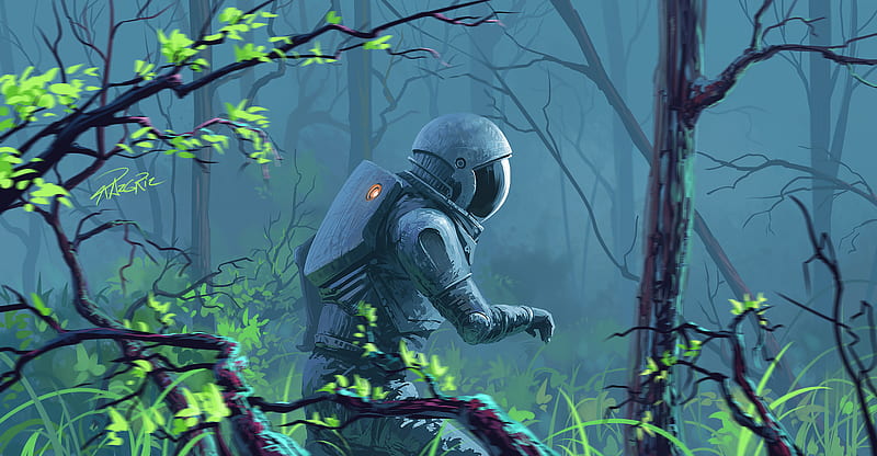 Astronaut Lost In Woods, astronaut, scifi, artist, artwork, digital-art, HD wallpaper