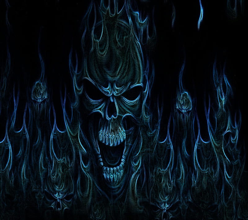 Blue Flaming Skull, cool, flames, HD wallpaper