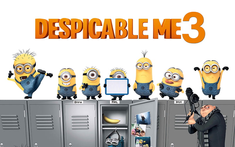 Despicable Me 3, 2017, All the characters, new cartoons, Film Fantasy, Balthazar Bratt, Kevin, minions, HD wallpaper