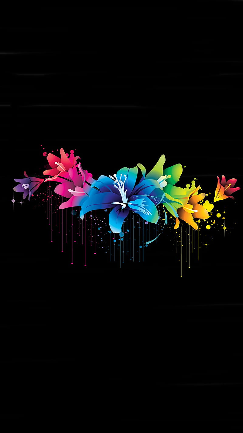 Colorful Flowers, black, color, desing, sercan karahan, HD phone wallpaper