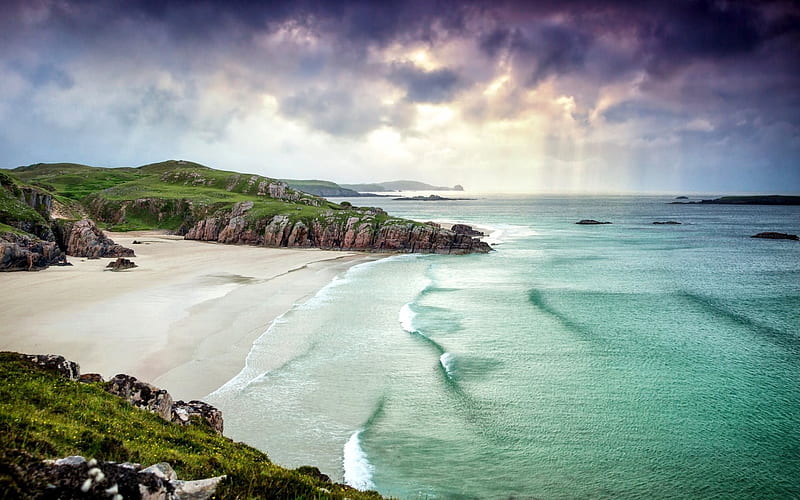 Scotland, rock, coast, sea, Great Britain, Alba, HD wallpaper