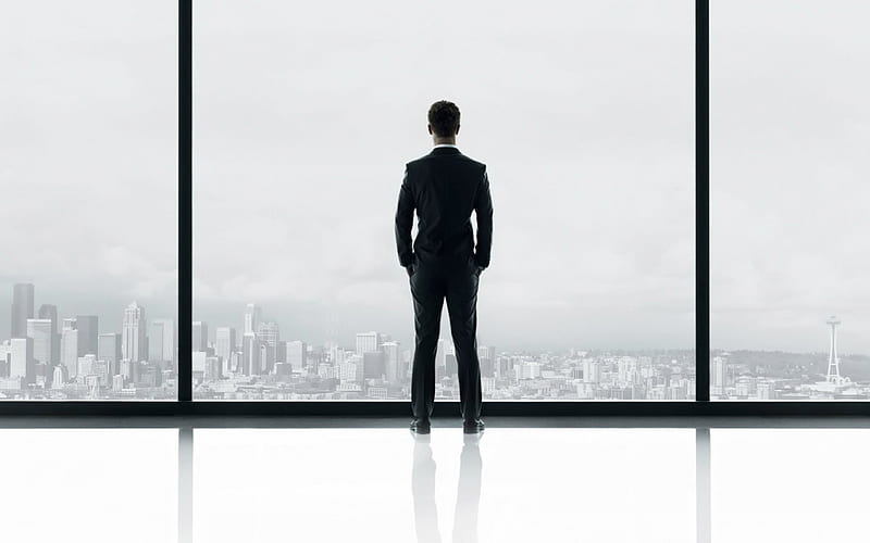 Fifty Shades of Grey (2015), poster, fifty shades of grey, window, movie, black, man, white, silhouette, HD wallpaper