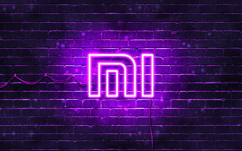 Xiaomi violet logo violet brickwall, Xiaomi logo, brands, Xiaomi neon logo, Xiaomi, HD wallpaper