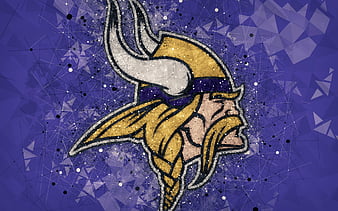 Minnesota Vikings logo, geometric art, american football club, creative art, purple abstract background, NFL, Minneapolis, Minnesota, USA, National Football Conference, National Football League, HD wallpaper