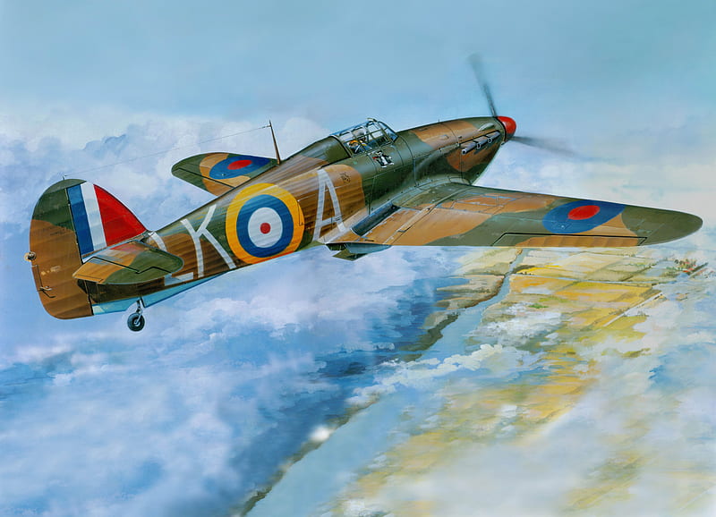 Hawker Hurricane Mk.1, world, art, hurricane, guerra, ww2, mk1, hawker, airplane, plane, antique, wwii, drawing, painting, classic, mk-1, vintage, HD wallpaper