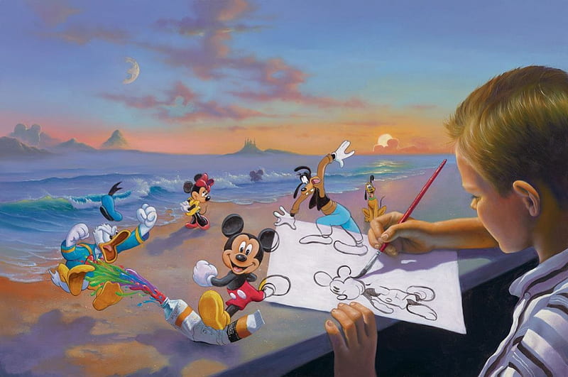 Disney Painting, Donald Duck, Disney, Goofy, Mickey Mouse, Painting, HD wallpaper