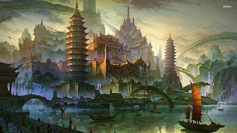 Ancient China Town, arts, city, fantasy, china, town, HD wallpaper
