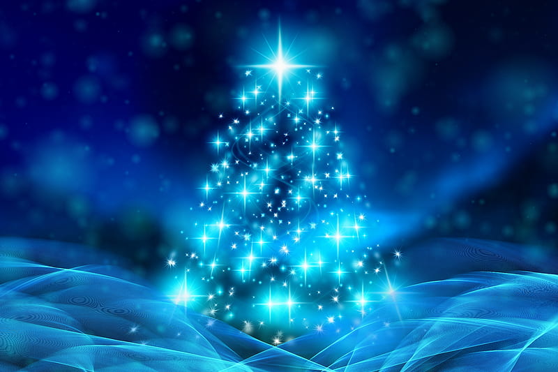blue christmas tree, happy new year 2019, HD wallpaper