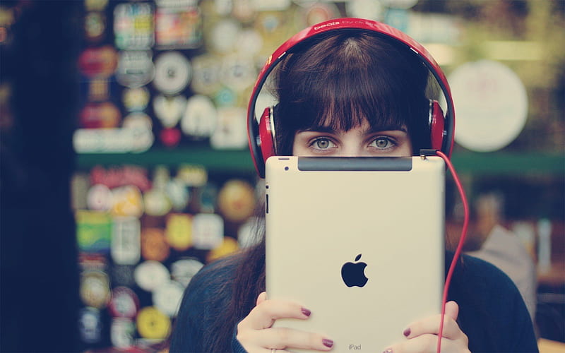 tablet, apple ipad, headphones, HD wallpaper
