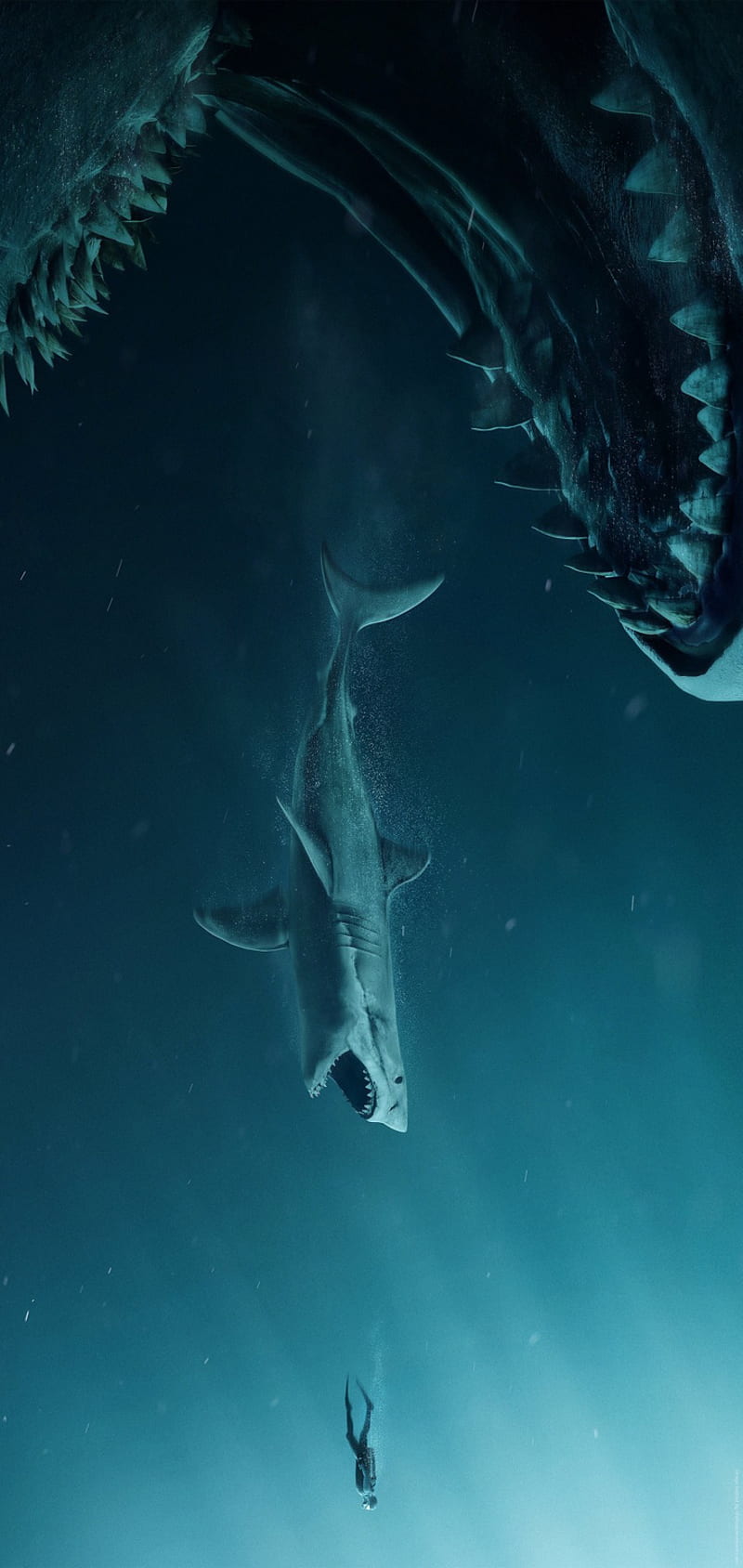 Meg Shark Man, attack, diver, megalodon, notch, ocean, oneplus, teeth, HD phone wallpaper