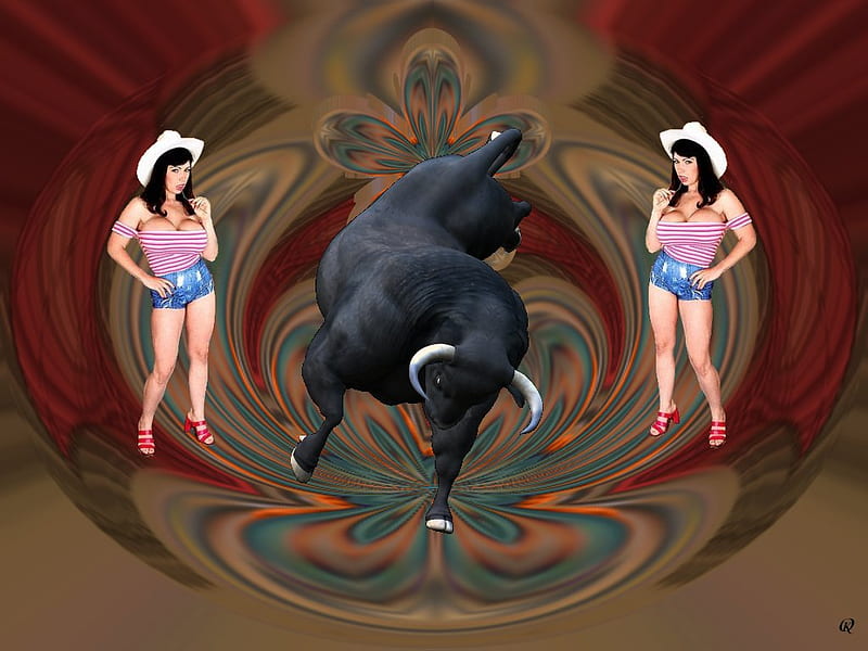 The Bull, 3d, fractal, collage, abstract, eye candy, HD wallpaper