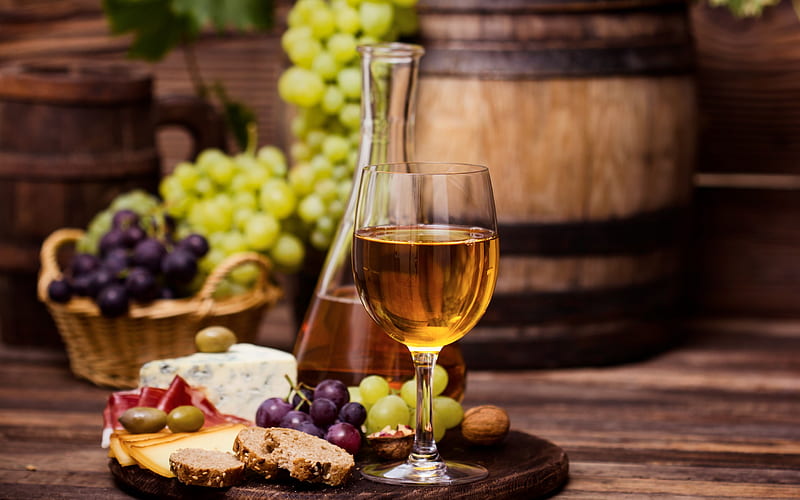 white wine, grapes, wooden barrel, wine cellar, wine tasting concepts, HD wallpaper