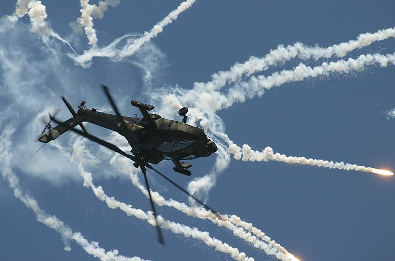 Boeing AH-64D Apache Longbow, Flares, AH 64D Apache Longbow, roll, Boeing, HD wallpaper