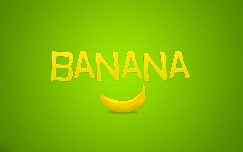 Banana, fruit, green, yellow, word, HD wallpaper