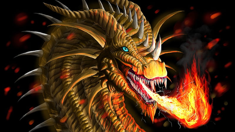 Fantasy Yellow Dragon Is Breathing Fire Dreamy, HD wallpaper