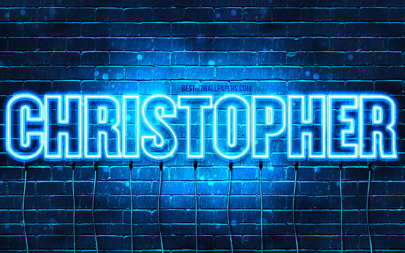 Christopher with names, horizontal text, Christopher name, blue neon lights, with Christopher name, HD wallpaper