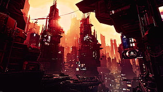 Cyberpunk city, futuristic, spaceships, towers, artwork, Sci-fi, HD  wallpaper