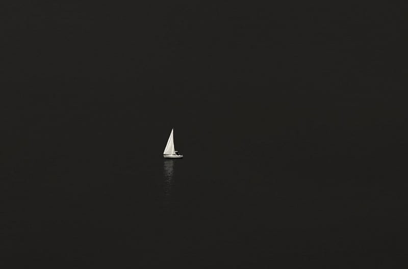 Alone, blaCK, boat, white, ship, HD wallpaper