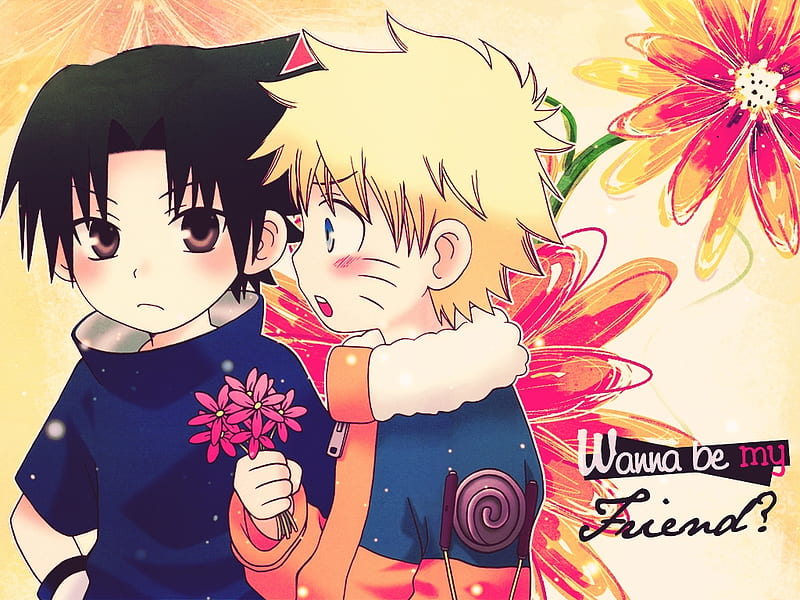 wanna be my friend?, cute, naruto, anime, sasuke, HD wallpaper