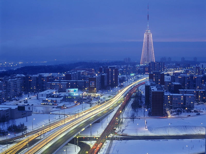 TV tower, vilnius, city, lietuva, lithuania, winter, HD wallpaper
