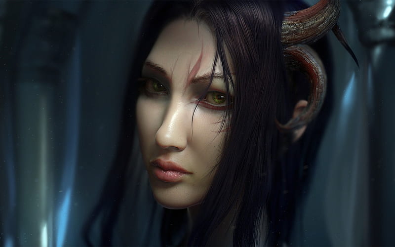 The Demon Horns Fantasy Demon 3d Ggirl Girl Face Hd Wallpaper Peakpx