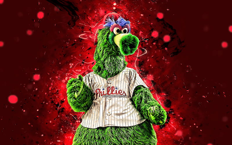 Phillie Phanatic mascot, Philadelphia Phillies, baseball, MLB, creative, USA, neon lights, Philadelphia Phillies mascot, MLB mascots, official mascot, Phillie Phanatic mascot, HD wallpaper