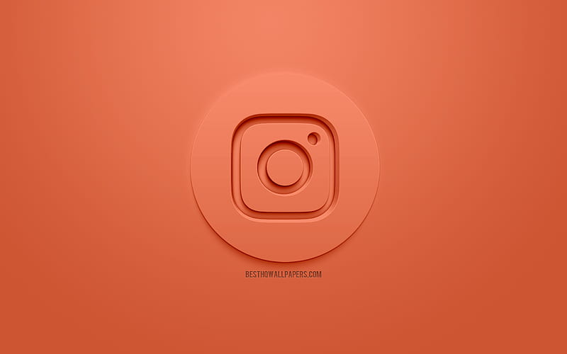 Instagram, 3D logo, emblem, social network, Instagram logo, creative 3D art, orange background, HD wallpaper