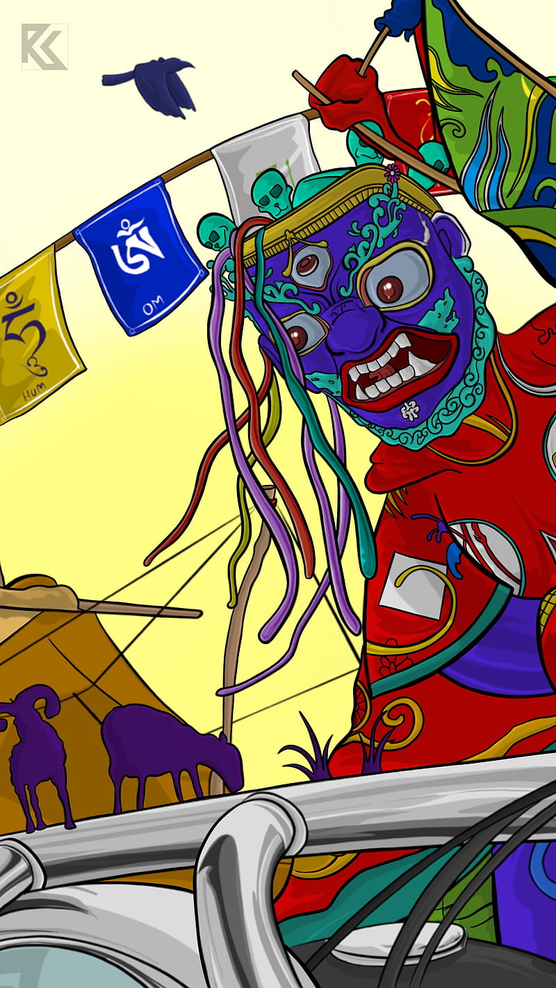 Ladakh Culture, bike, dance, flag, illustration, ravi koranga, HD phone wallpaper