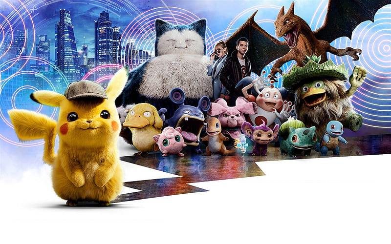 Pokemon, Detective Pikachu, 2019, poster, promotional materials, all characters, creative art, HD wallpaper