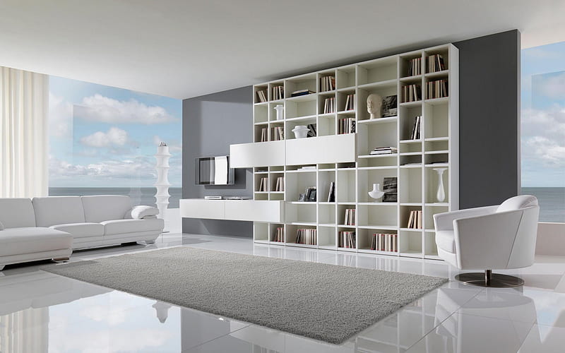 living room, stylish modern interior design, minimalism, hi-tech, modern interior, HD wallpaper