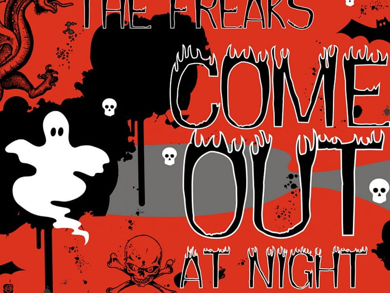 Freaks come out tonight, ghost, bats, halloween, dragon, skull, crossbones, HD wallpaper