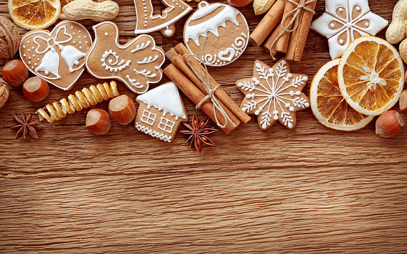 christmas decorations Happy New Year, wooden background, christmas bells, xmas, Christmas, HD wallpaper