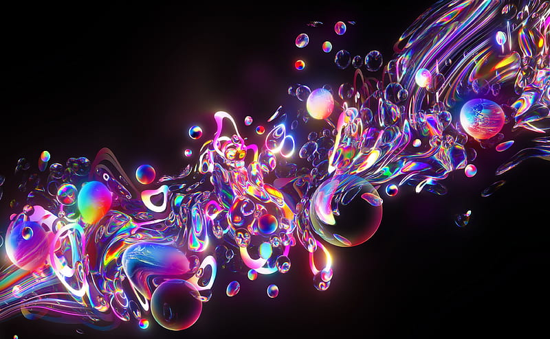Colorful Iridescent Bubbles Ultra, Aero, Colorful, desenho, iridescent, abstract, cinema4d, octane, rainbow, spheres, bubbles, glow, HD wallpaper