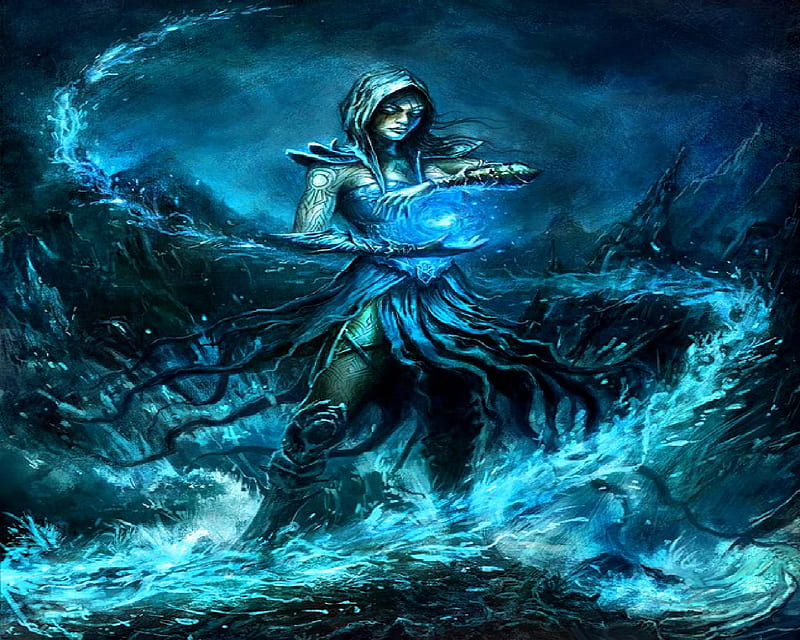 Water Witch, witch, tats, casting, water, spell, HD wallpaper
