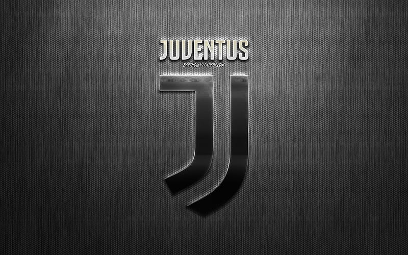 Juventus FC, Italian football club, stylish metal logo, emblem, creative gray background, Juventus new logo, Turin, Italy, Serie A, football, Juve, HD wallpaper