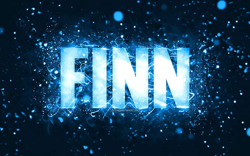 Happy Birtay Finn blue neon lights, Finn name, creative, Finn Happy Birtay, Nathaniel Birtay, popular american male names, with Finn name, Finn, HD wallpaper