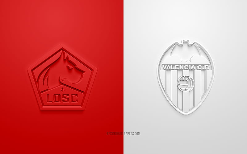 LOSC Lille vs Valencia CF, Champions League, 2019, promo, football match, Group H, UEFA, Europe, LOSC Lille, Valencia CF, 3d art, 3d logo, Lille vs Valencia, HD wallpaper