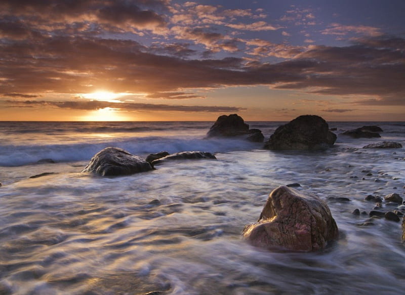 * Sun and the ocean *, rocks, sun, ocean, bonito, sunset, peace, sky ...